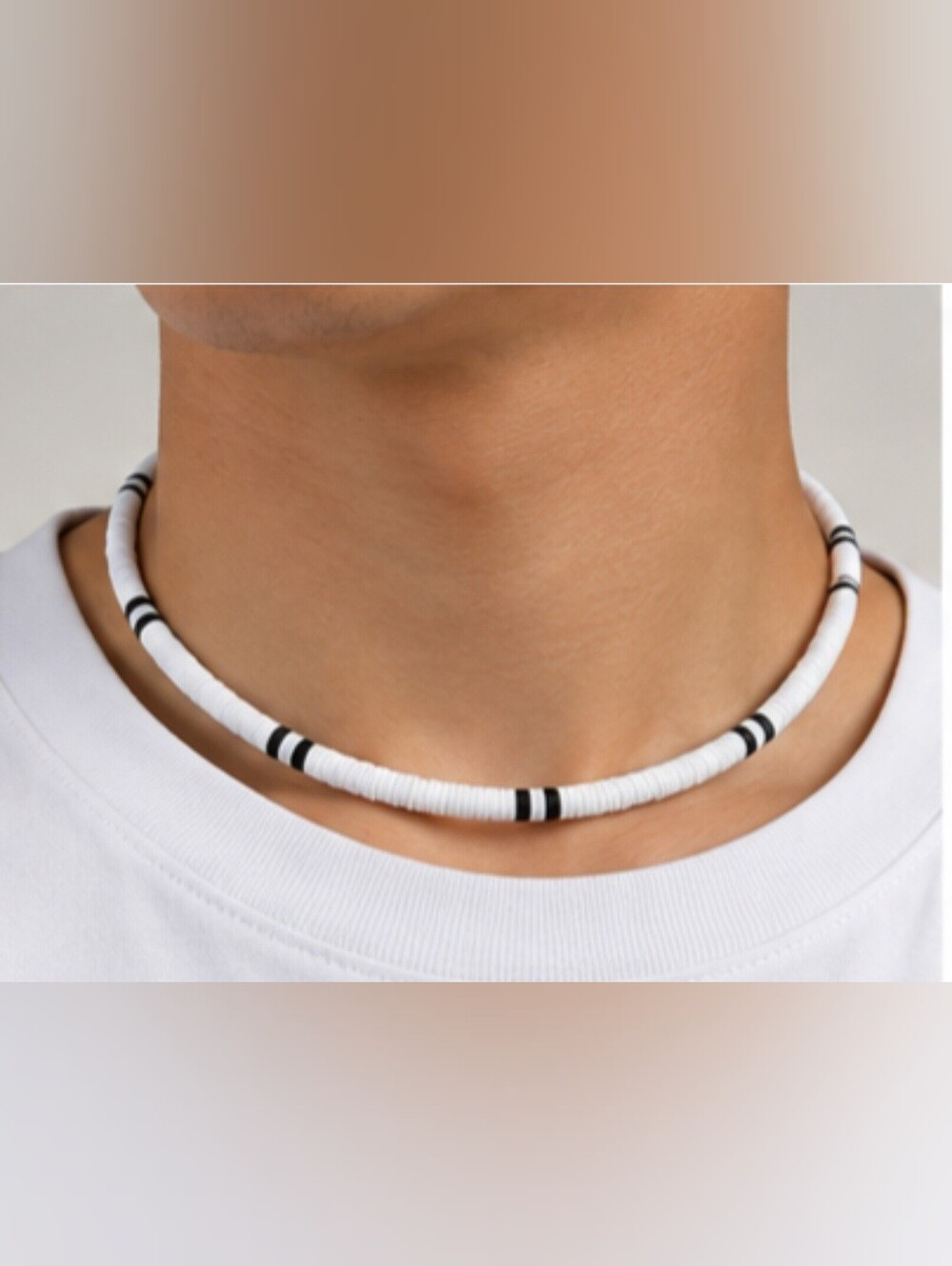 Minimalist White and Black Bead Choker Necklace - Unisex